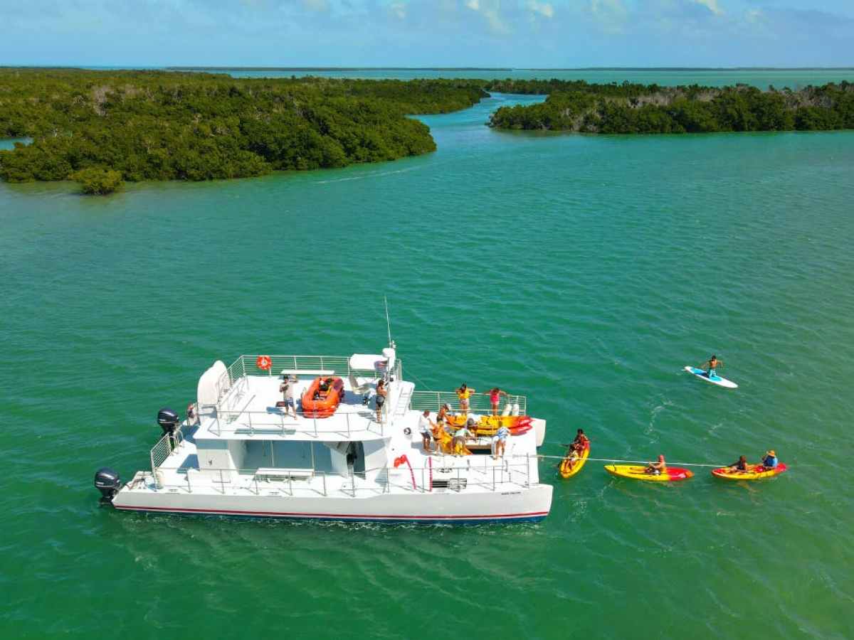 a small boat in a large body of water